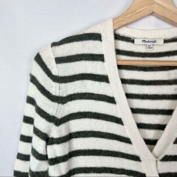 Madewell Wrap Front Sweater in Elthorne Green & White Stripe XXS - Picture 5 of 6